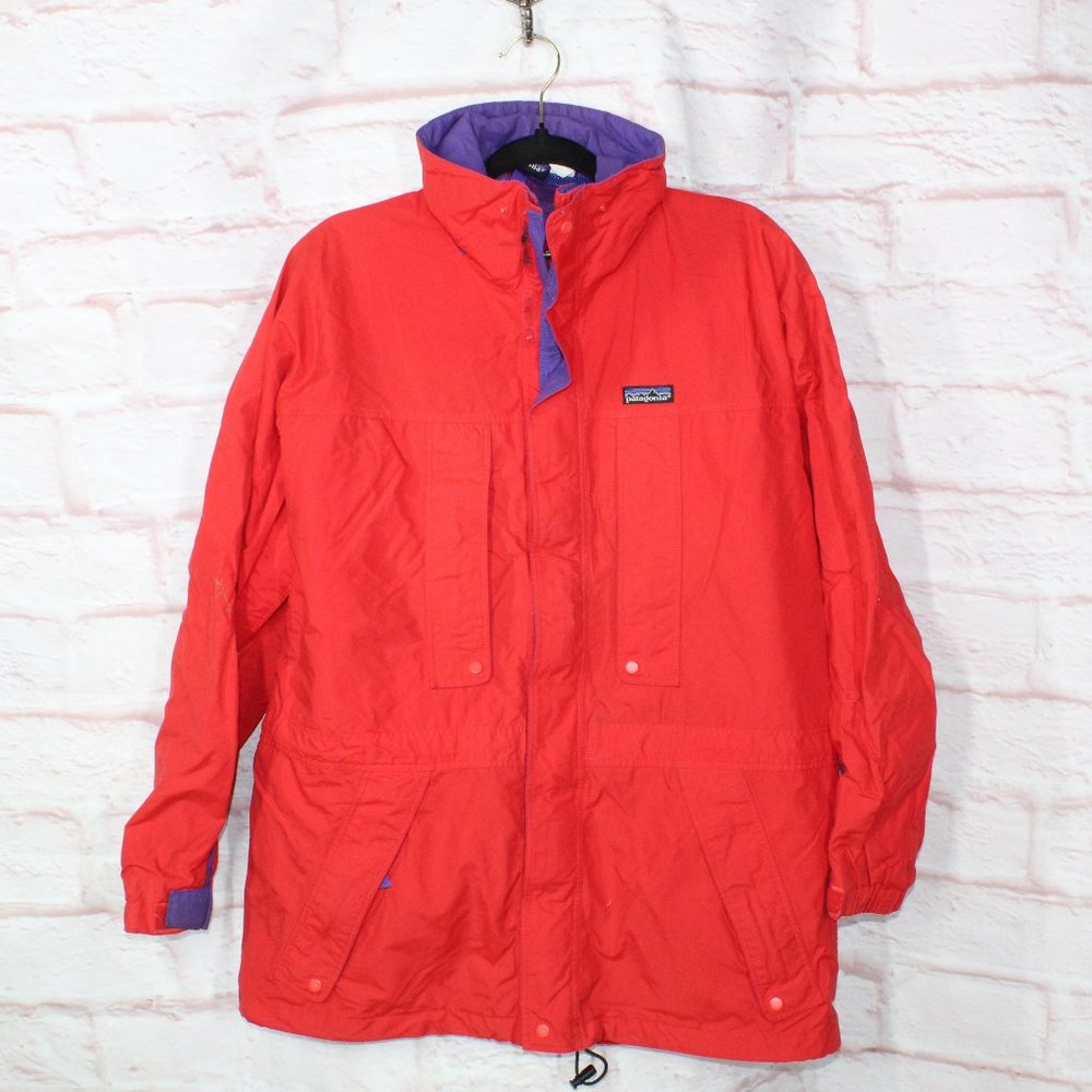 Patagonia Red Nylon Blend Lined Full Zip Windbreaker Hiking Jacket Size M - Picture 1 of 10